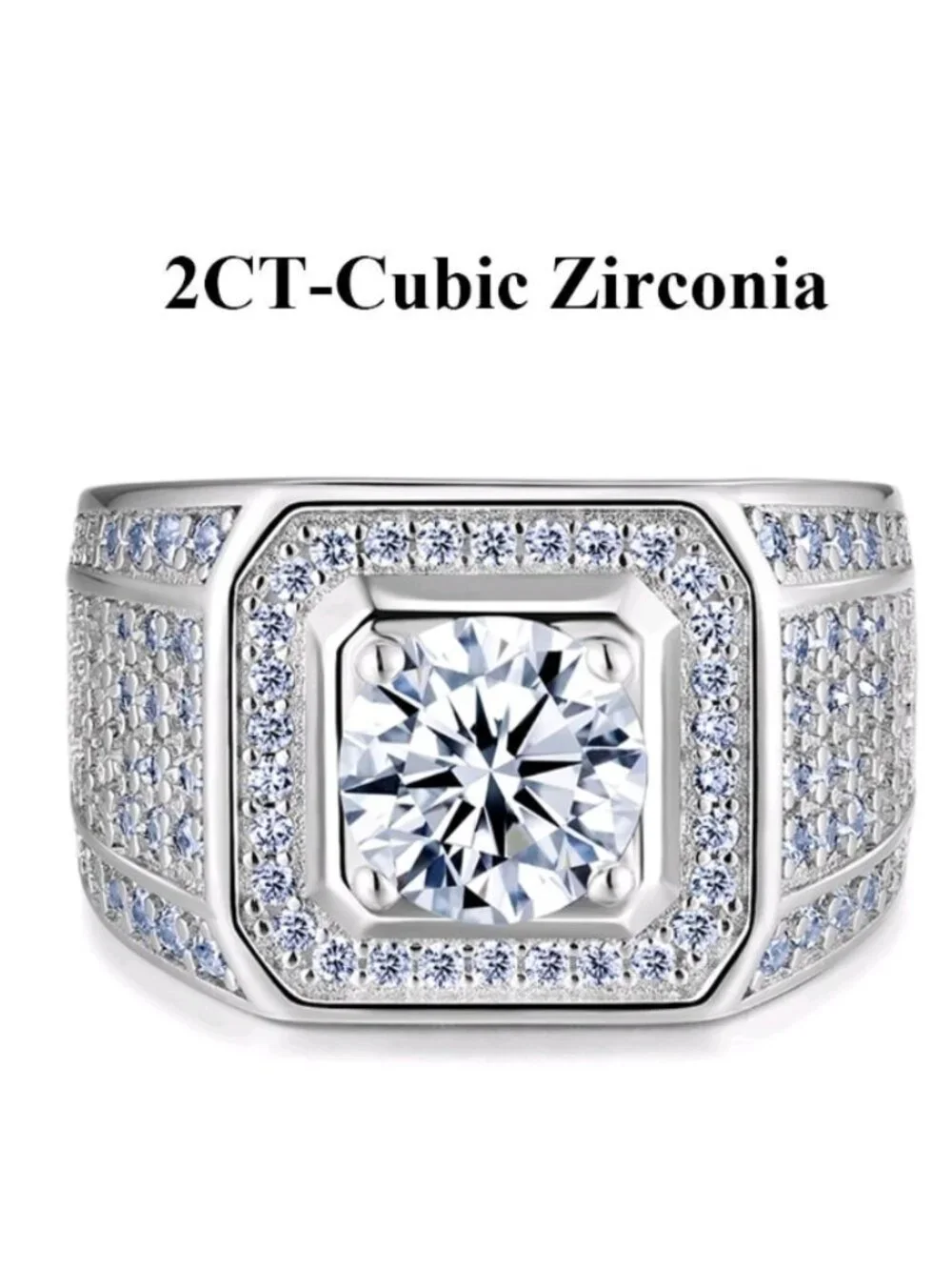 Mens 2ct Cubic Zirconia Iced Out Ring Size 8